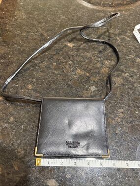 Via Fina Black Leather purse with Gold Corner Accents